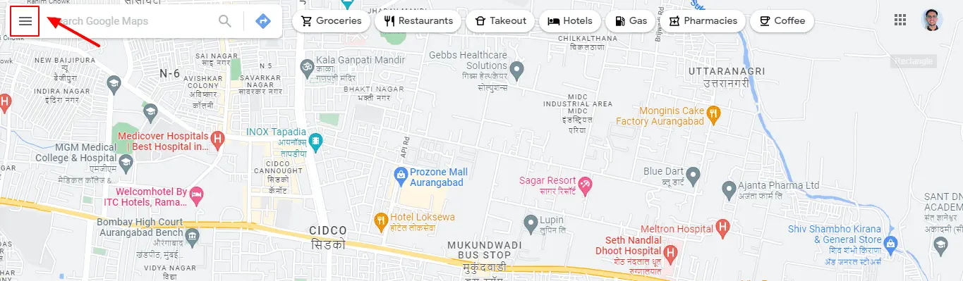 Clicking On The Menu In Google Maps