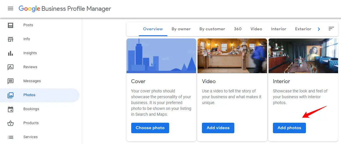 Clicking On The Photos Tab In Google Business Account