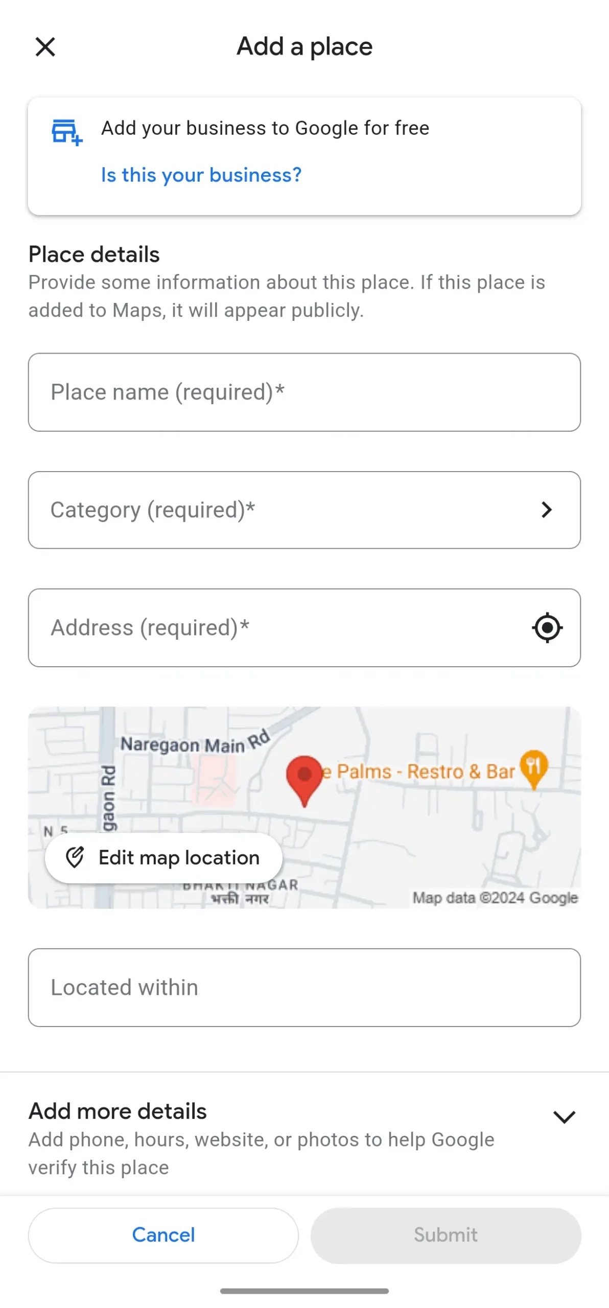image of Add Your Place Details In The Popup Window