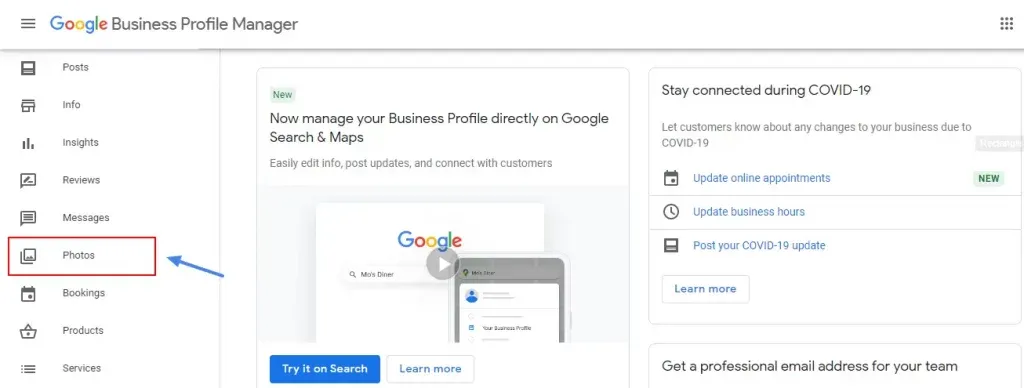 Clicking On The Photos Tab In Google Business Account